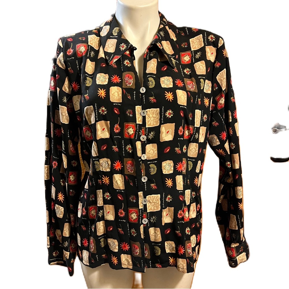 Vintage black floral print button down shirt